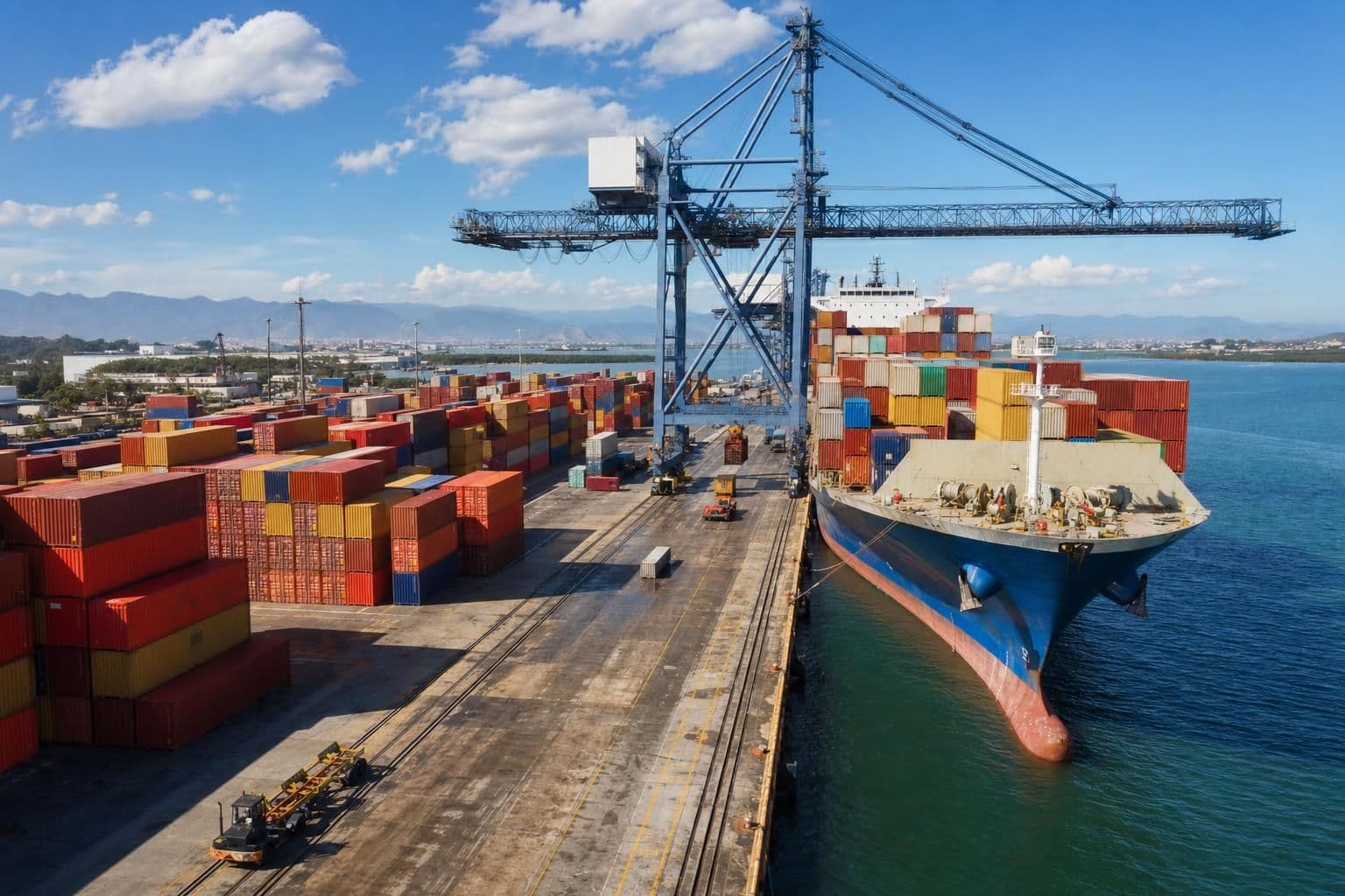 Container port in Brazil on a bright sunny day