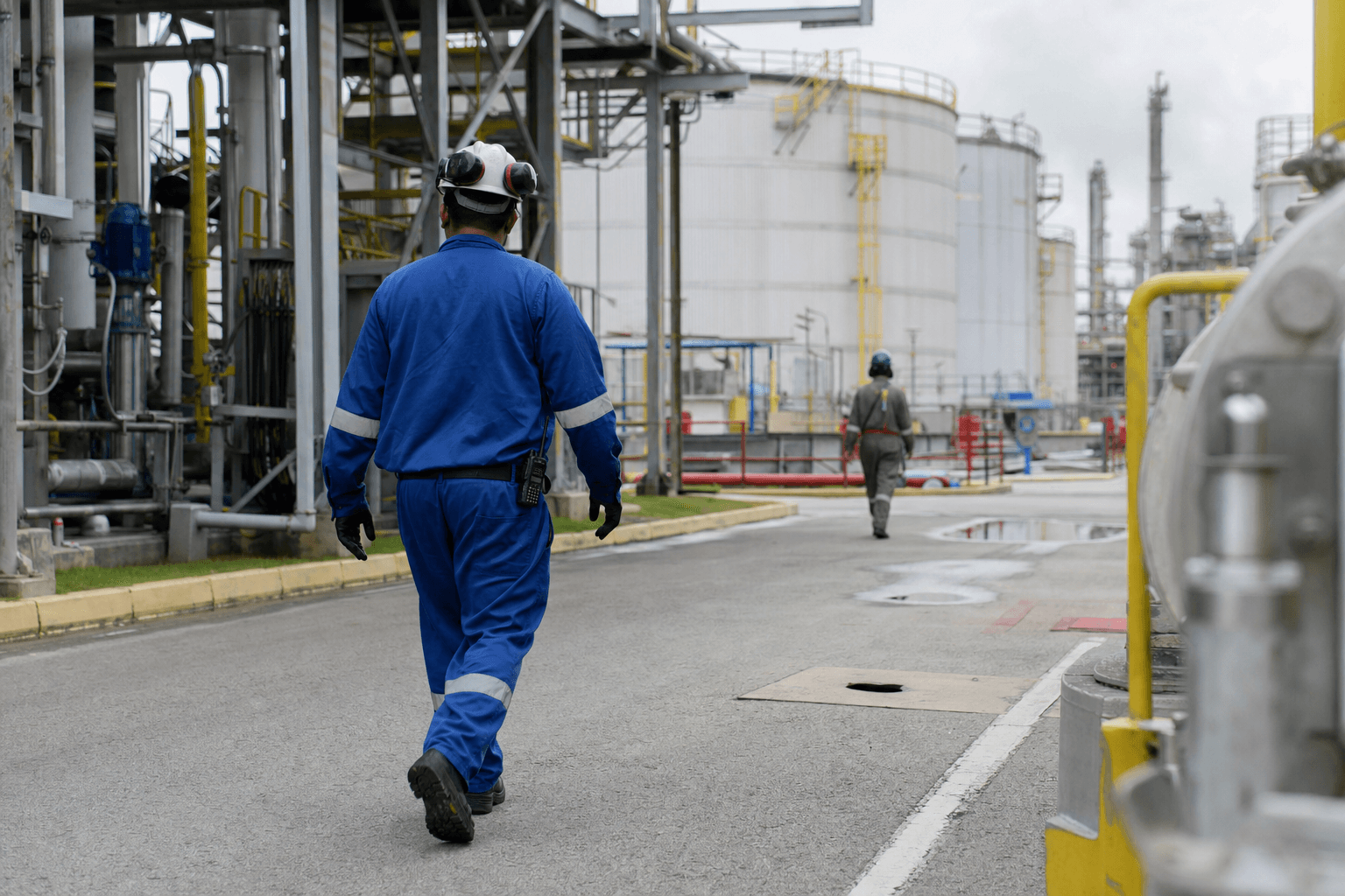 Petrochemical storage tanks and industrial piping at a Brazilian chemical plant