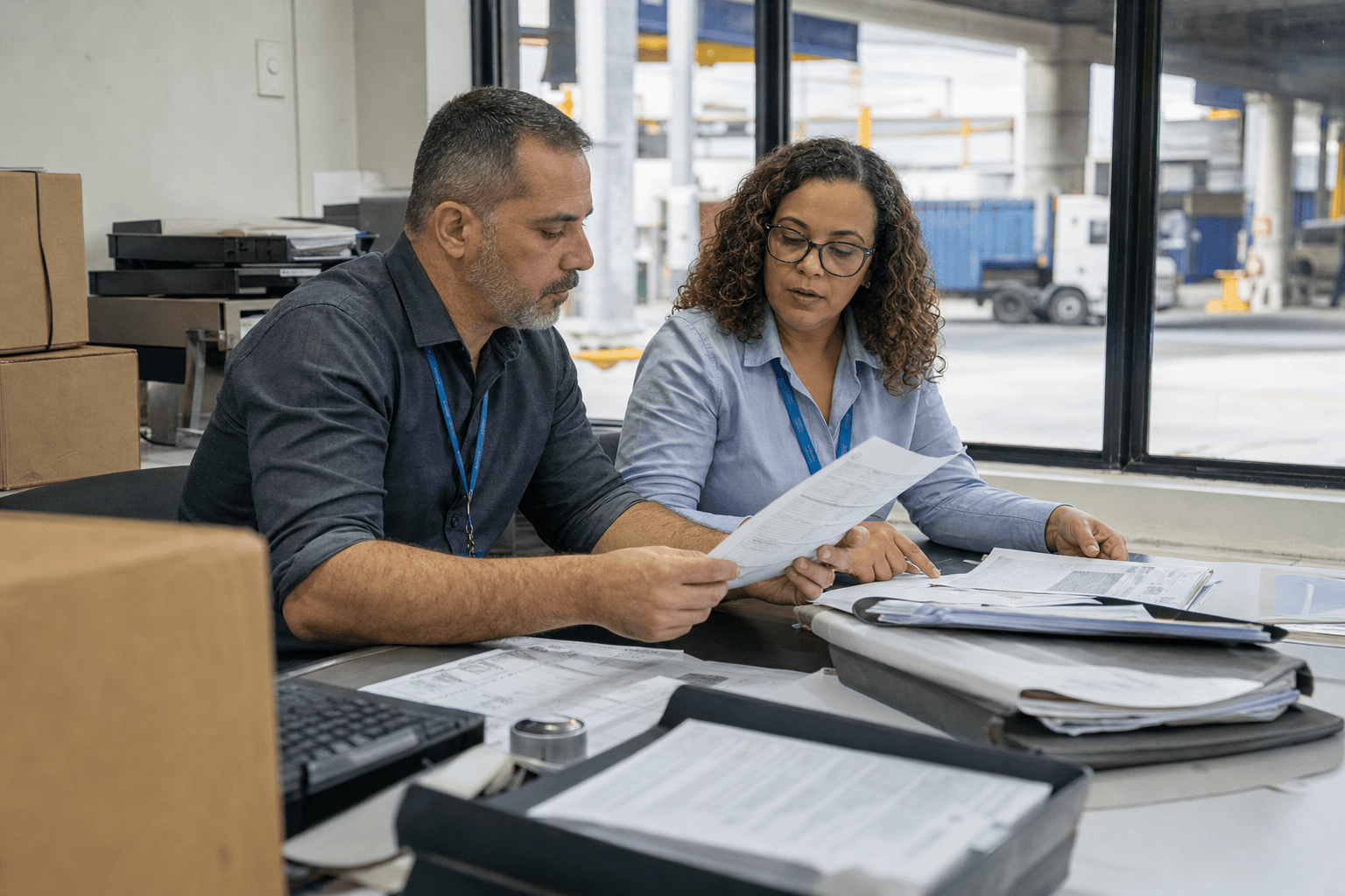 Customs and trade paperwork being reviewed for an international shipment