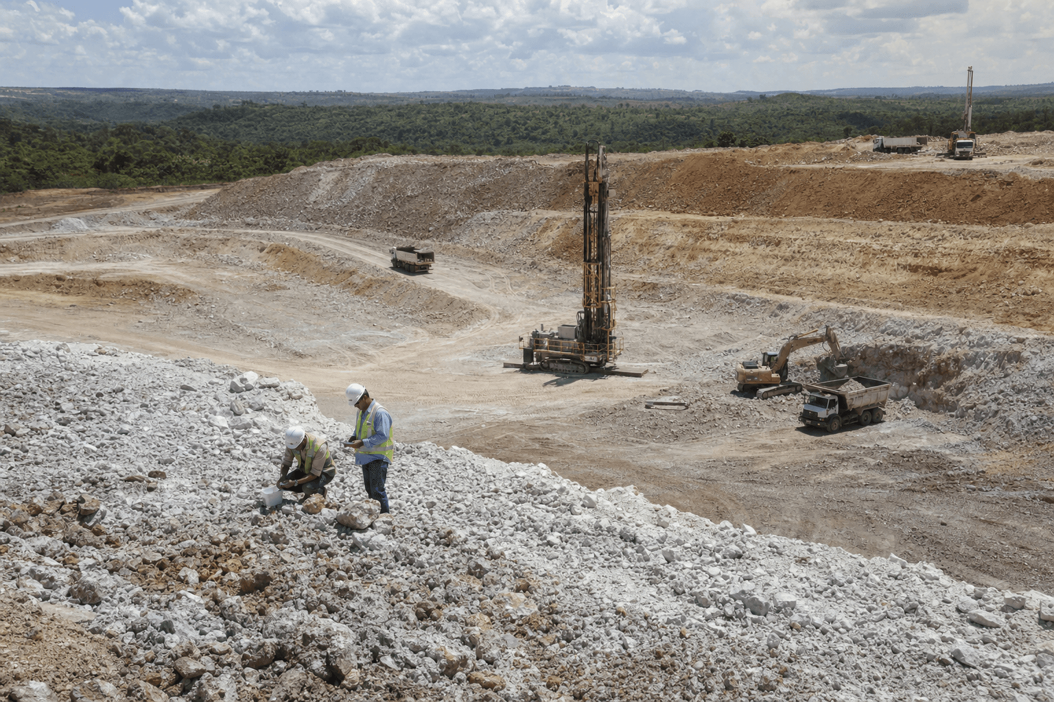 Lithium mining operation in Brazil with exposed mineral earth and heavy equipment