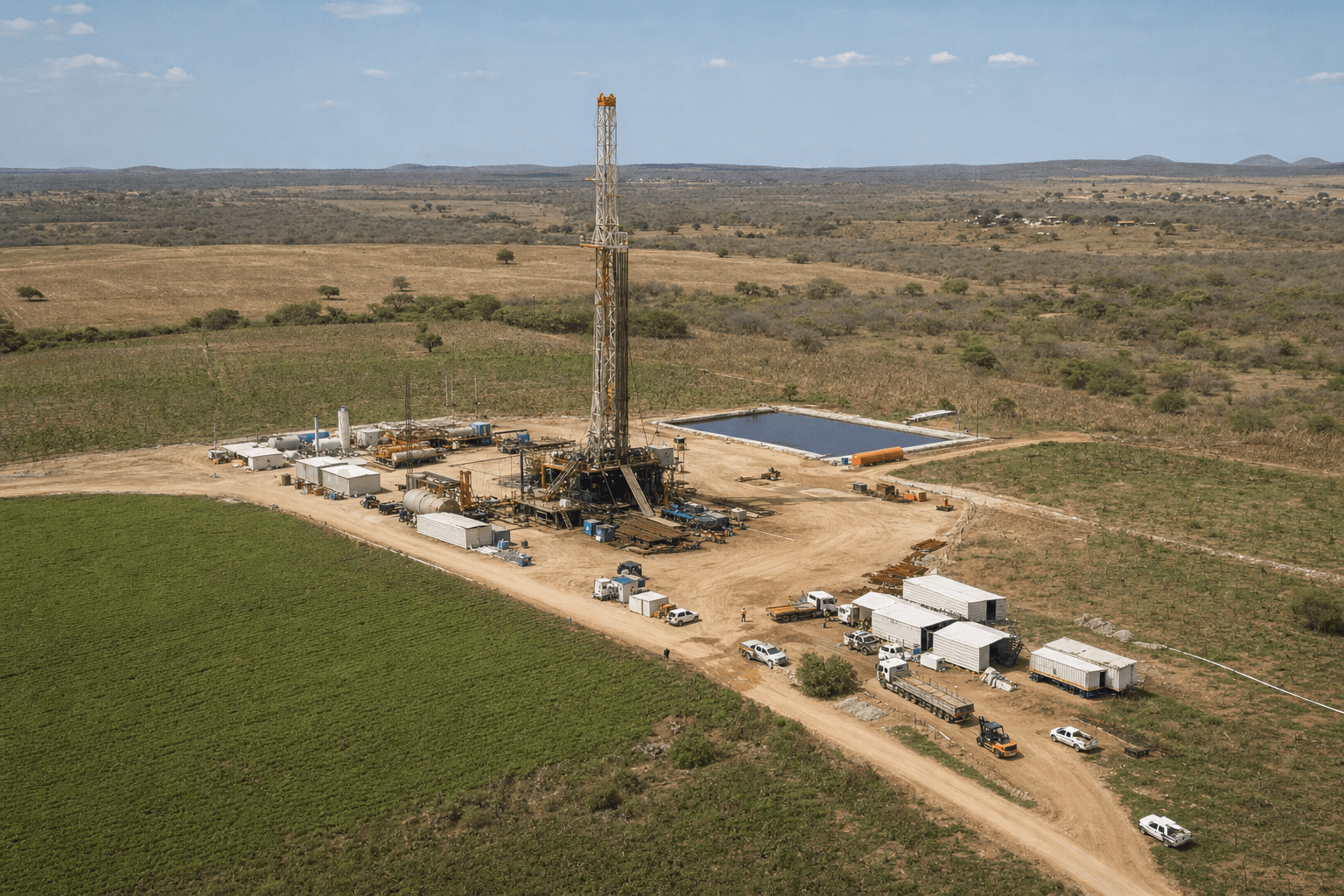 Onshore oil exploration equipment in a rural area of Brazil’s Northeast