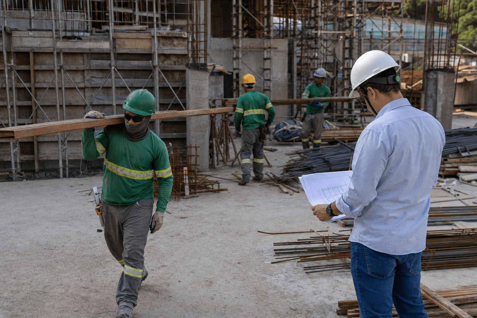 Construction workers at a building site in Brazil