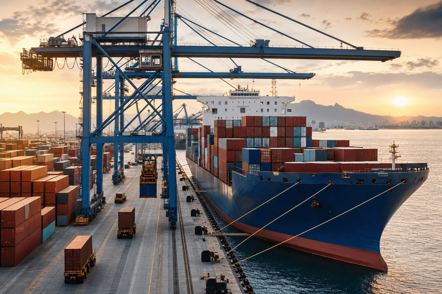 Container ship being loaded at a Brazilian port for international trade